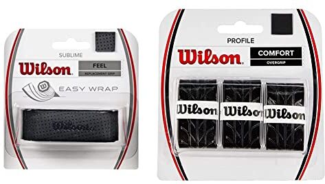 Wilson Grip Wrz4202Bk Impugnatura Sublime Grip, Grip Base, Unisex, Nero, 1 Unitã & Profile Overgrip, 3 Pezzi Unisex Adulto, Nero, Taglia Unica