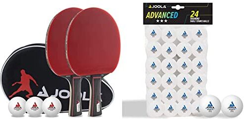 JOOLA Set da Tennis da Tavolo Duo PRO, 2 Racchette da Ping-Pong + 3 Palline + 1 Borsa Portatile, Rosso/Nero, 6 Parti & Palline da ping pong a 3 stelle Training Advanced 40+ mm di diametro