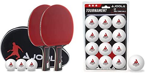 JOOLA Set da Tennis da Tavolo Duo PRO, 2 Racchette da Ping-Pong + 3 Palline + 1 Borsa Portatile, Rosso/Nero, 6 Parti & 44322 Unisex – 40+ Palline da ping pong, colore bianco, taglia unica