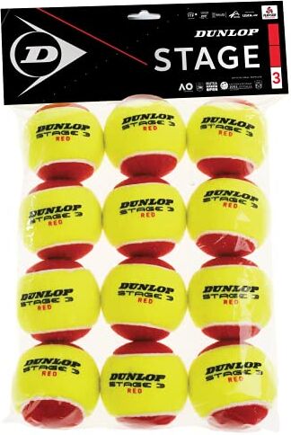 Dunlop 601344 Palla da Tennis Stage 3, Red, 12 Ball Polybag