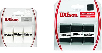 Wilson Pro Overgrip Perforated, Impugnatura Per Racchetta Da Tennis Unisex-Adulto, Bianco, Taglia Unica & Grip Wrz4040Bk Impugnatura Pro Soft Overgrip, Unisex, Nero, 3 Unitã