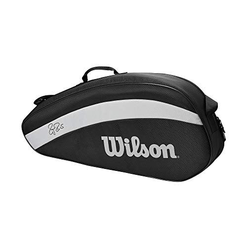 Wilson Fed Team,  Borsone per Racchette da Tennis, per 3 Racchette, Nero/Bianco