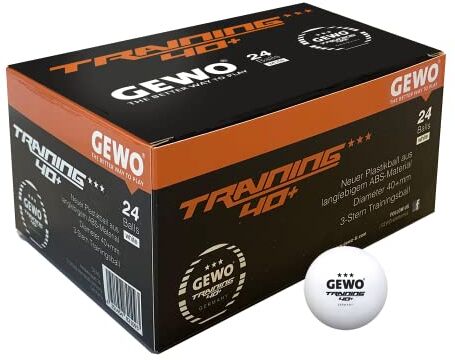 GEWO Palline da ping pong da allenamento 40+ – 3 stelle in plastica ABS con cuciture – palline da ping pong di alta qualità, diametro 40 mm, confezione da 24 pezzi, colore bianco