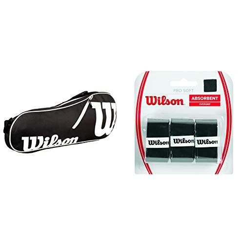 Wilson Advantage 3 Portaracchette, Nero/Bianco, 71 X 22.5 X 29 Cm & Grip Wrz4040Bk Impugnatura Pro Soft Overgrip, Unisex, Nero, 3 Unita