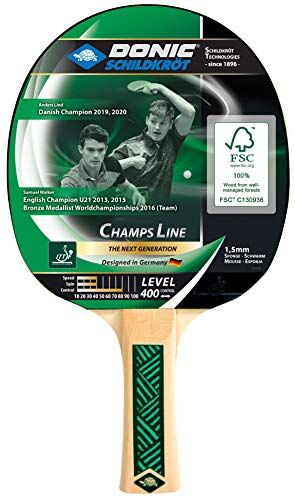 Schildkröt , Donic Racchetta Tennis da Tavolo Champs Line 400, Spugna di 1.5 mm, Gomma Jade-ITTF,  Unisex-Adulto, Multicolore