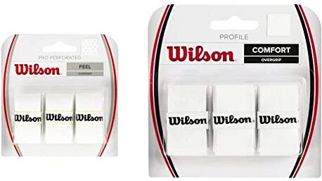 Wilson PRO Overgrip Perforated, Impugnatura per Racchetta da Tennis Unisex-Adulto, Bianco, Taglia Unica & Profile, WRZ4025WH Overgrip, 3 Pezzi, Bianco