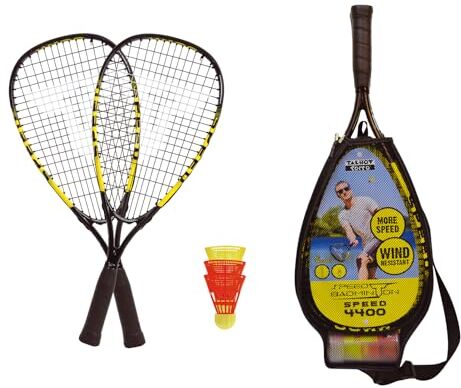 Talbot Torro Talbot-Torro Set da Speed Badminton Speed 4400, 2 Racchette in Alluminio da 54,5 cm, 3 Volani, in una Borsa da 3/4, Giallo/Nero,