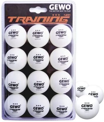 GEWO Pallone da allenamento 40+, in confezione da 12 pezzi (etichetta in lingua italiana non garantita), Unisex Adulti, Palla da ping pong, , bianco, 40 mm