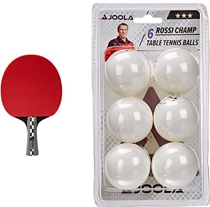 JOOLA 54195, Racchetta Sportivo Unisex – Adulto, Multicolore, Taglia Unica & Palline da Ping Pong con Motivo Rossi Champ, Confezione da 6, 40 mm