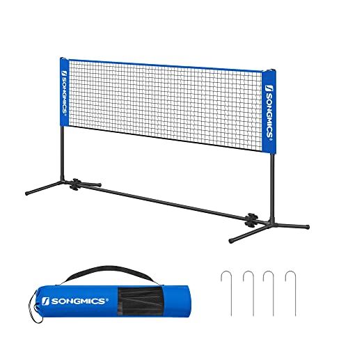 SONGMICS Rete da Badminton Tennis Pallavolo 3 m, con Pali ad Altezza Regolabile, Rete Portatile per Volano Beach Volley, Pickleball, Giardino Parco Esterno, Blu SYQ300V1