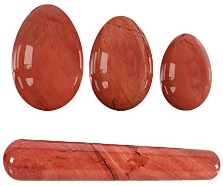 MiZuh Set di uova Yoni   Set di uova e bacchette Yoni Massaggiatore per esercizi Kegel Uova d'amore in giada naturale Bastoncino e palline per massaggio, Diaspro rosso non forato