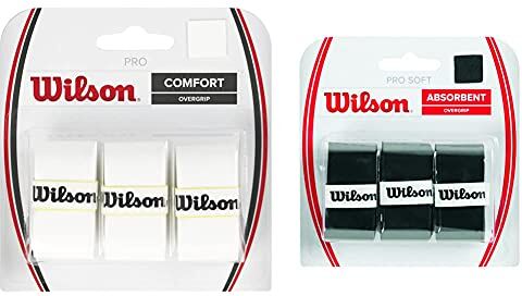 Wilson Grip Wrz4014Wh Impugnatura PRO Overgrip, Unisex, Bianco, 3 Unitã  & Grip Wrz4040Bk Impugnatura PRO Soft Overgrip, Unisex, Nero, 3 Unita