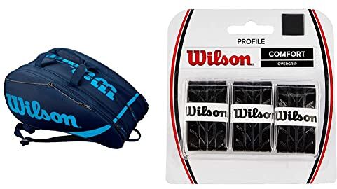 Wilson , Borsa Da Padel Rak Pak Per Un Massimo Di 6 Racchette Unisex Adulto, Blu (Blue), NS & Profile, Overgrip, 3 Pezzi Unisex – Adulto, Nero, Taglia Unica