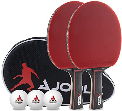 JOOLA Set da Tennis da Tavolo Duo PRO, 2 Racchette da Ping-Pong + 3 Palline + 1 Borsa Portatile, Rosso/Nero, 6 Parti