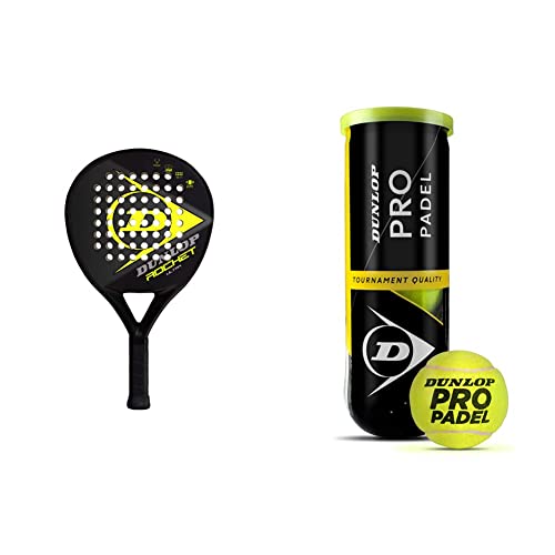 Dunlop , Rocket Ultra, Racchetta Da Padel, Nero/Giallo, U, Unisex-Adult. & Pro, Palla da padel Unisex adulto, Giallo (Yellow), non applicabile confezione 3