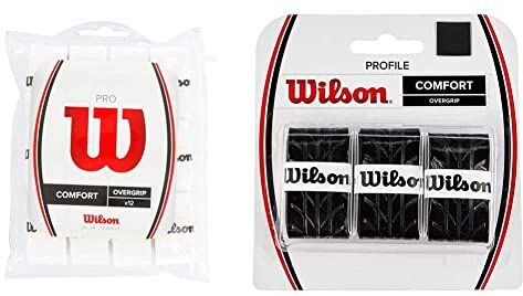 Wilson PRO Overgrip Comfort, Impugnatura per Racchetta da Tennis Unisex-Adulto, Bianco, 12 Pezzi & Profile, Overgrip, 3 Pezzi Unisex – Adulto, Nero, Taglia Unica