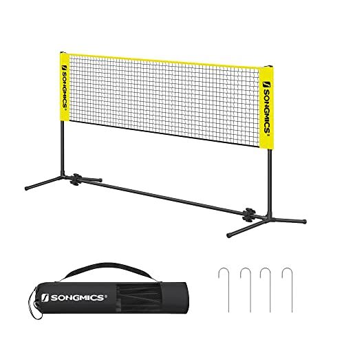 SONGMICS Rete da Badminton Tennis Pallavolo 3 m, con Pali ad Altezza Regolabile, Rete Portatile per Volano Beach Volley, Pickleball, Giardino Parco Esterno, Giallo SYQ300Y