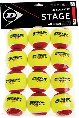 Dunlop 601344 Palla da Tennis Stage 3, Red, 12 Ball Polybag