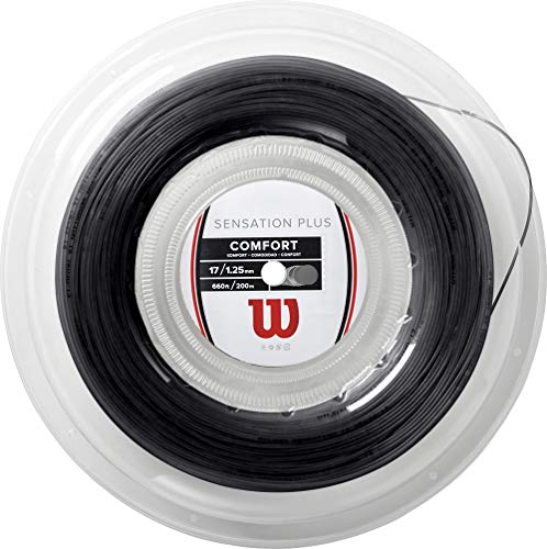 Wilson Sensation Plus,  Bobina di Corda per Racchette da Tennis, Calibro 17 (1.28 mm), Nero