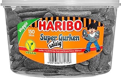 HARIBO Super Cetriolo Salato barattolo rotondo 150 pezzi, 1350g