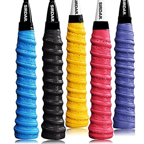 SULIUDAJI Nastro Grip per Racchetta,5 Pezzi Nastro Antiscivolo Ultra, Grip per Racchette da Tennis e Badminton con Super Traspirante Assorbente Antiscivolo Asciugatura Rapida sopra,Racchetta da Tennis