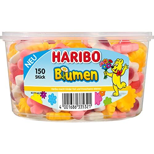 HARIBO Flowers, barattolo rotondo da 1020 g, 150 pezzi