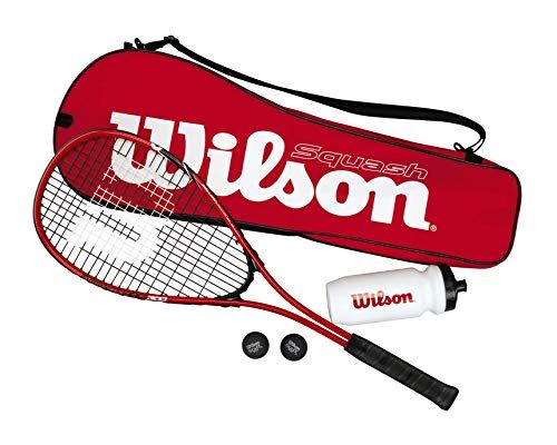 Wilson Starter Squash Kit Set da Squash, Racchetta Impact Pro 300, 2 Palline, 1 Borraccia Acqua e 1 Borsa, , Unisex, Rosso/Nero