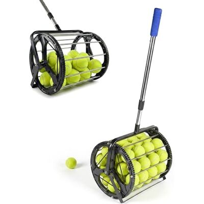 Relaxdays Raccoglitore per Palline da Tennis, 106x29x27 cm, Metallo, Manico telescopico, Ruote, Nero/Argento Relaxdays Raccoglitore per Palline da Tennis, 106x29x27 cm, Metallo, Manico telescopico, Ruote, Nero/Argento