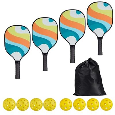 Relaxdays Set Pickleball, 4 Racchette e 8 Palline, Gioco USA, Sport Adulti, Racchettoni con Borsa, Legno, Multicolore, 39 x 19,5 x 3,5 cm Relaxdays Set Pickleball, 4 Racchette e 8 Palline, Gioco USA, Sport Adulti, Racchettoni con Borsa, Legno, Multicolore, 39 x 19,5 x 3,5 cm