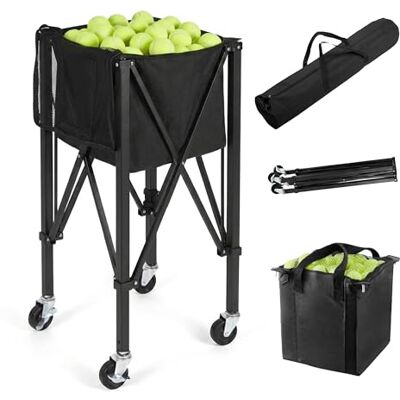 Relaxdays Carrello per Palline da Tennis, per 150 Palline da Tennis, con Ruote e Borsa, Pieghevole, 90 x 41 x 41 cm, Cestino da Tennis, Nero Relaxdays Carrello per Palline da Tennis, per 150 Palline da Tennis, con Ruote e Borsa, Pieghevole, 90 x 41 x 41 cm, Cestino da Tennis, Nero