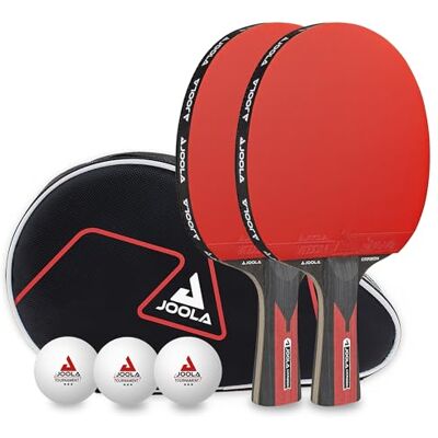 JOOLA Set da Tennis da Tavolo Duo Carbon 2 racchette da ping pong + 3 palline + 1 Borsa Portatile rosso/nero, 6 pz JOOLA Set da Tennis da Tavolo Duo Carbon 2 racchette da ping pong + 3 palline + 1 Borsa Portatile rosso/nero, 6 pz