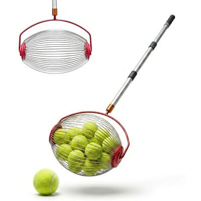 Relaxdays Raccoglitore di Palline da Tennis, 25 Palline, HBT: 128 x 32 x 19 cm, Metallo, Manico Rimovibile, Raccoglitore di rulli da Tennis, Argento/Rosso Relaxdays Raccoglitore di Palline da Tennis, 25 Palline, HBT: 128 x 32 x 19 cm, Metallo, Manico Rimovibile, Raccoglitore di rulli da Tennis, Argento/Rosso