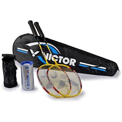 VICTOR Racchetta da Badminton Badminton Set 2 x al- 2200, Racchette, 3 x Nylon Ball, Giallo/Argento/Rosso, 67,5 cm, VICTOR Racchetta da Badminton Badminton Set 2 x al- 2200, Racchette, 3 x Nylon Ball, Giallo/Argento/Rosso, 67,5 cm,