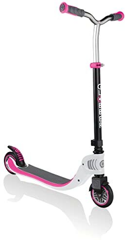 Globber FLOW FOLDABLE 125 Monopattino pieghevole a 2 ruote per bambini dai 6 anni in su e adolescenti , Bianco Rosa