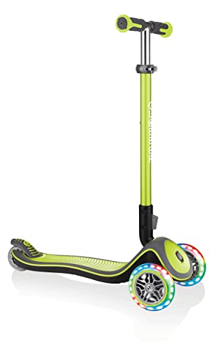 Globber ELITE DELUXE LIGHTS Monopattino pieghevole e illuminato a 3 ruote per bambini dai 3 ai 9 anni +, Verde Lime