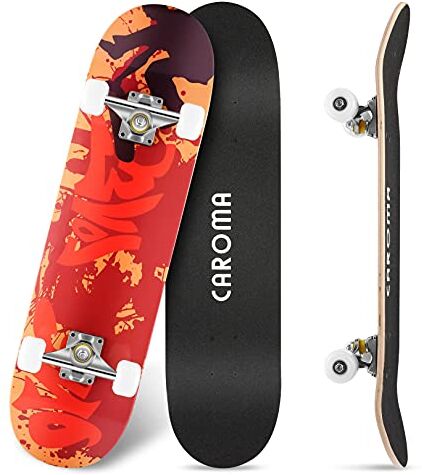 Caroma Skateboard per Principianti, 79cm Completo Skate Boards, 9 Strati Acero Deck Double Kick Standard Cruiser Skateboards, Longboard per Ragazza Ragazzo Adolescenti Adulto Bambino