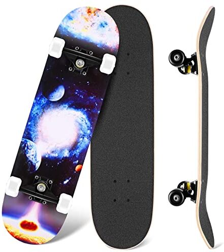 WeSkate Skateboard Classico per Principianti 80 x 20 cm, Skate Board 7 Strati di Acero Double Kick Deck Concavo Skateboard per Bambini Adolescenti Giovani Adulti Ragazze Ragazzi