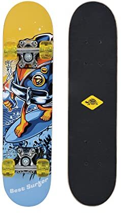 Schildkröt Junior Skateboard 24, Design: Best Surfer, Tavola in Legno, 60,5 x 15 cm, Ruote in Poliuretano 50 x 30 mm,