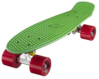 Ridge , Skateboard con ruote, completo e montato, Mini Cruiser Retro Stil In M Rollen , 55 cm, Verde/rosso (Verde/Rosso)