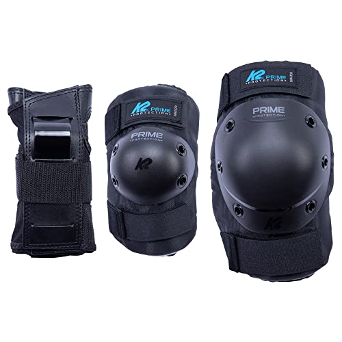 K2 Skates Unisex-Adult Protezioni per pattini in linea  PRIME PAD SET W — black blue — S (Knee: A:33-37cm B:30-33cm / Elbow: A:21-24cm B:20-23cm / Wrist: A:18-20cm B:15-17cm) — 30E1414
