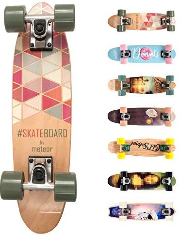 meteor Skateboard Mini Cruiser Retro Board Completo con Cuscinetti ABEC-7 e Ruote PU Ideale per Bambini Adolescenti e Adulti Ragazzo e Ragazza (Triangles)