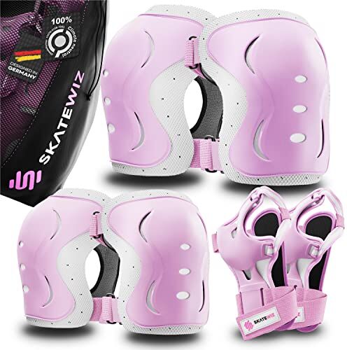 SKATEWIZ ginocchiere pattini bambina ginocchiere bambino ginocchiere bambina Protezioni Skateboard, BMX, Pattini, Roller IMPACT Taglia S Rosa Bianco