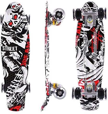 Caroma Skateboard per Bambino Bambina Ragazzo Adulto,Skateboard Cruiser da 56cm,Mini Professionale Skateboard con Cuscinetti ABEC-7,Longboard Completo con Ruote in PU,Stile Retrò