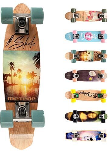 meteor Skateboard Mini Cruiser Retro Board Completo con Cuscinetti ABEC-7 e Ruote PU Ideale per Bambini Adolescenti e Adulti Ragazzo e Ragazza (Sunset)