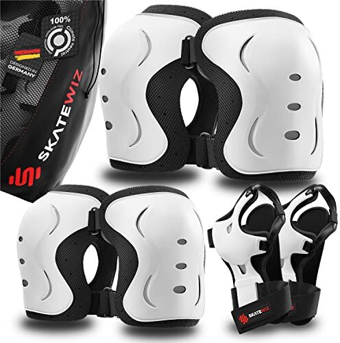 SKATEWIZ protezioni pattini Adulti ginocchiere bambino ginocchiere bambina Protezioni Skateboard, BMX, Pattini, Roller IMPACT Taglia L Bianco