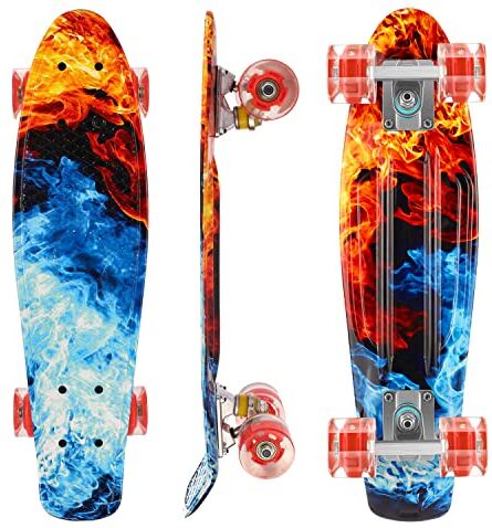 Caroma Skateboard per Bambino Bambina Ragazzo Adulto,Skateboard Cruiser da 56cm,Mini Professionale Skateboard con Cuscinetti ABEC-7,Longboard Completo con Ruote in PU,Stile Retrò