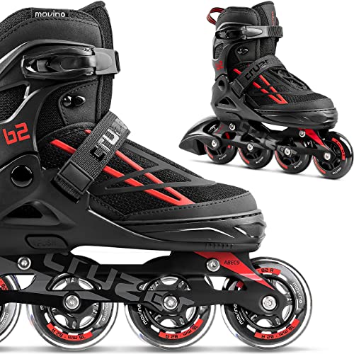 Movino Inline Skates   Cruzer B2   Pattini a rotelle regolabili   Pattini in linea   L (38-41)   Cuscinetti ABEC9   Ruote grandi 80 mm   Sistema di fissaggio a tre stadi: fibbia, lacci e cintura