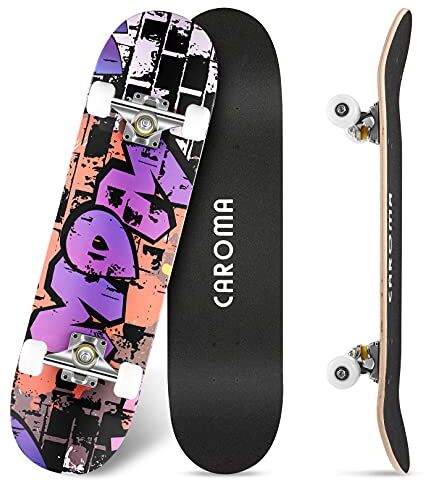 Caroma Skateboard per Principianti, 79cm Completo Skate Boards, 9 Strati Acero Deck Double Kick Standard Cruiser Skateboards, Longboard per Ragazza Ragazzo Adolescenti Adulto Bambino, TYPE-8,