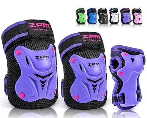 2PM SPORTS Protezioni Pattini Bambina, Set Protezioni Skateboard Bambini per Inliner e Bicicletta, Protezioni per Le Mani e Ginocchiere Bambini Inline Skating (Purple L)