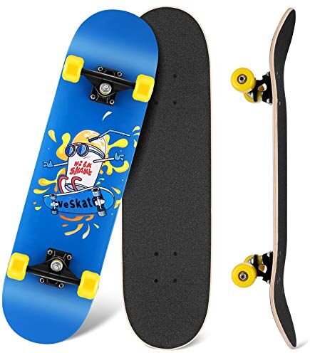 WeSkate Skateboard Classico per Principianti 80 x 20 cm, Skate Board 7 Strati di Acero Double Kick Deck Concavo Skateboard per Bambini Adolescenti Giovani Adulti Ragazze Ragazzi